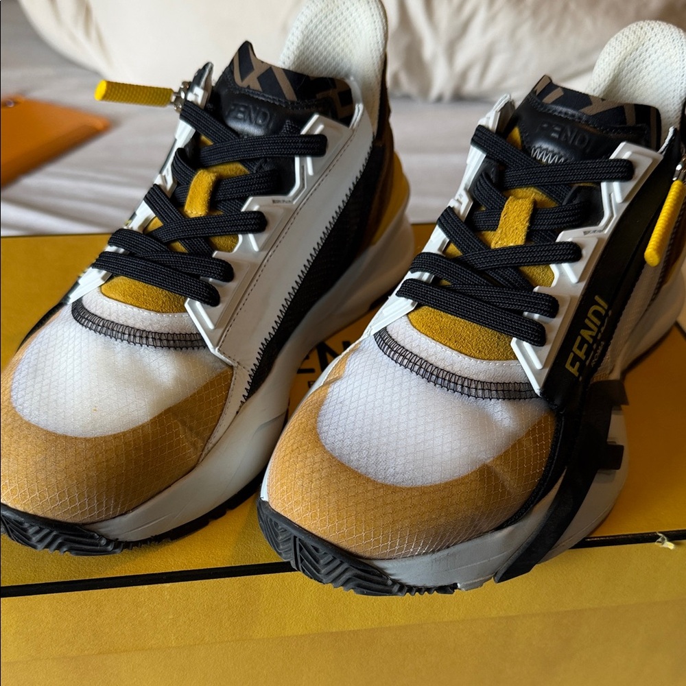 Fendi Flow Unisex Yellow and Black Sneakers